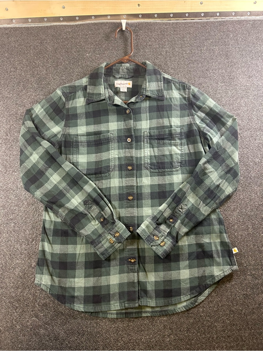 Carhartt Shirt Women's M (8/10) Green Plaid Long Sleeve Button Up 103226 G02